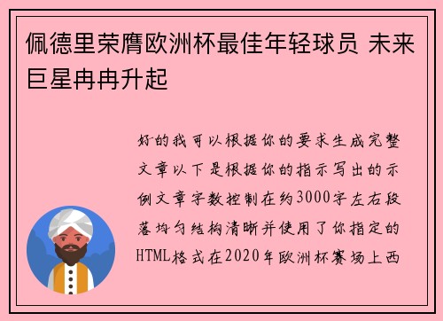 佩德里荣膺欧洲杯最佳年轻球员 未来巨星冉冉升起